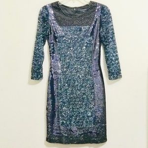 French Connection Midnight Peacock Sequin Dress